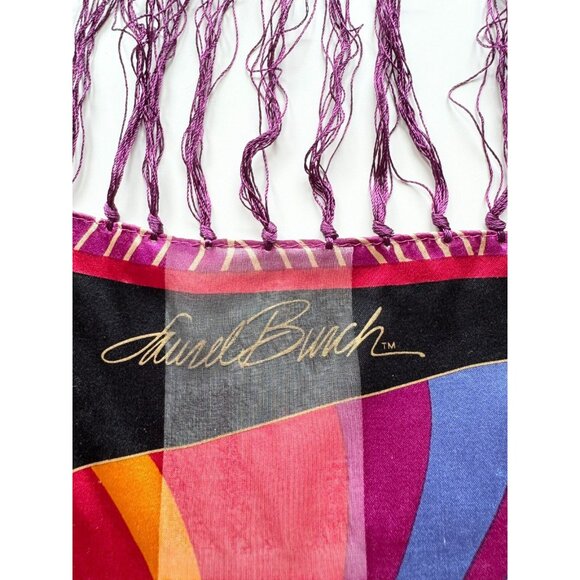 Vintage LAUREL BURCH Cat Silk Habotai Fringed 66" x 10" Rectangle Scarf - Picture 6 of 8